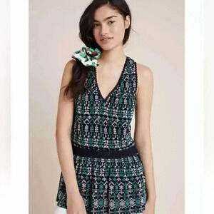 ANTHROPOLOGIE Maeve Amal Cammie Embroidered Floral Eyelet Peplum Tank Top Sz M‎